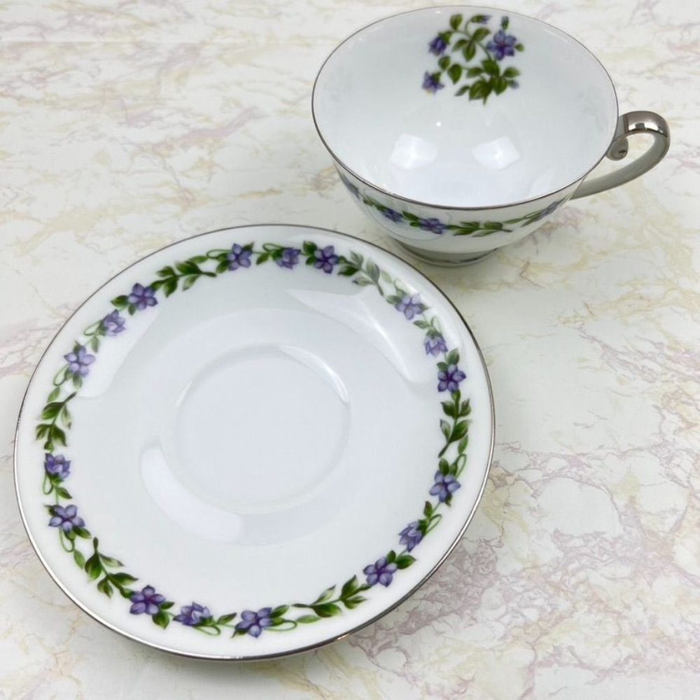 Vintage Jyoto Fine China Japan 3 Teacups & Saucers Glendale Violet - Picture 7 of 9